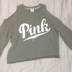 Vs/pink cold shoulder crop sweatshirt grey